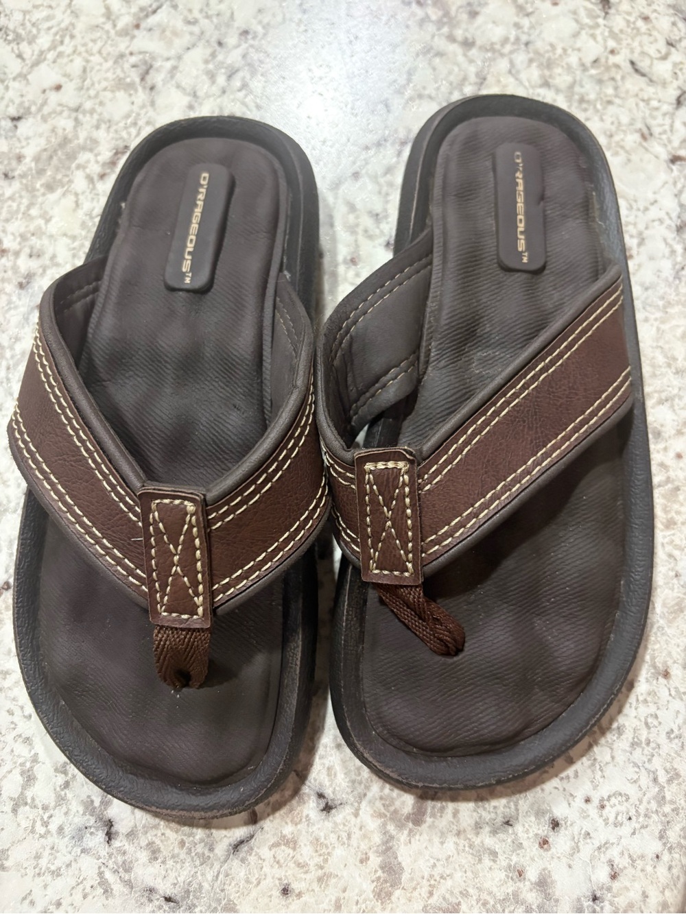Children's Brown Flip Flop Sandals with Stitched Straps